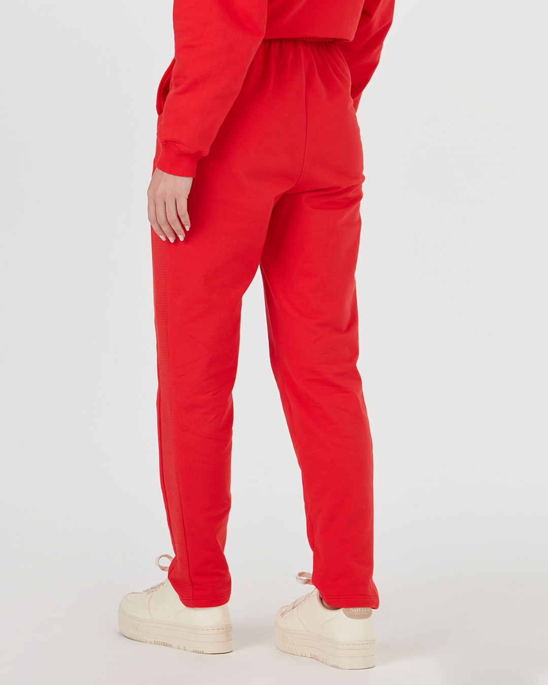 Calça Reta Feminina Recorte Frontal Em Moletom Stretch Flanelado - Imagem 24