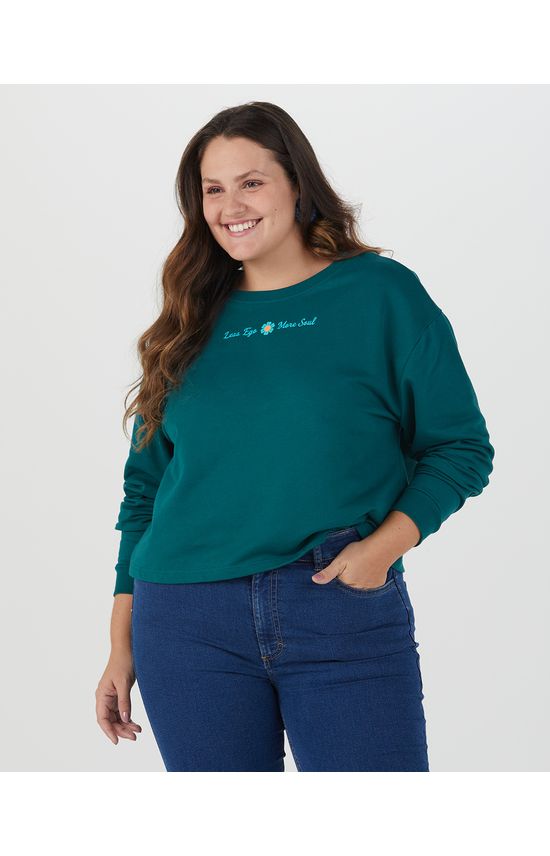 Blusão Cropped Feminino Plus Size Less Ego More Soul Em Moletom