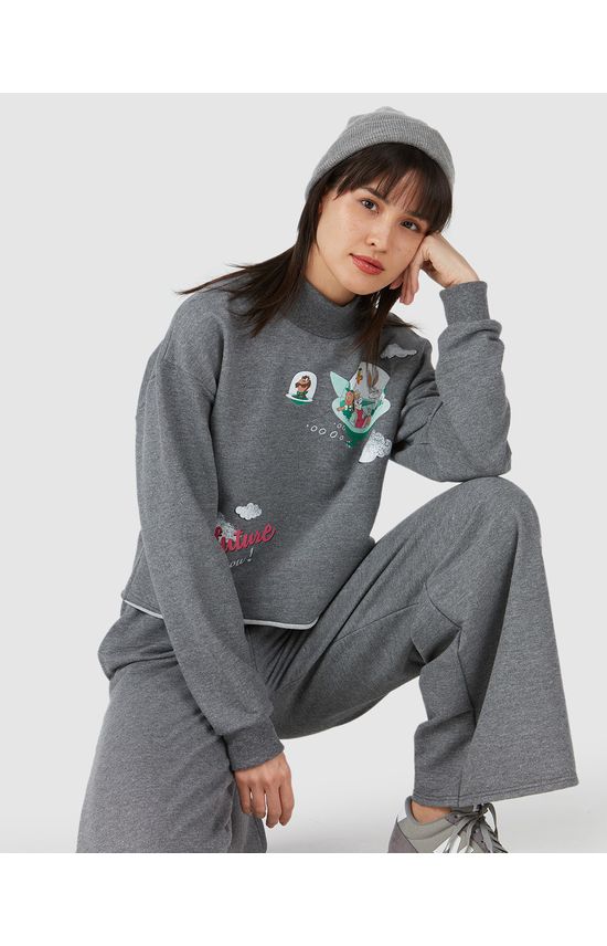 Blusão Cropped Feminino Gola Alta Looney Tunes Em Moletom Flanelado