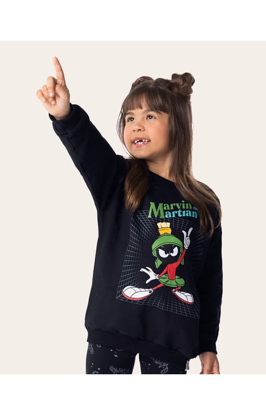 Blusão Infantil Unissex Marvin The Martian Looney Tunes® Em Moletom Flanelado Malwee Kids