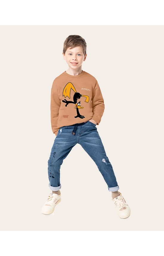 Calça Infantil Unissex Jogger Looney Tunes® Em Jeans Moletom Malwee Kids