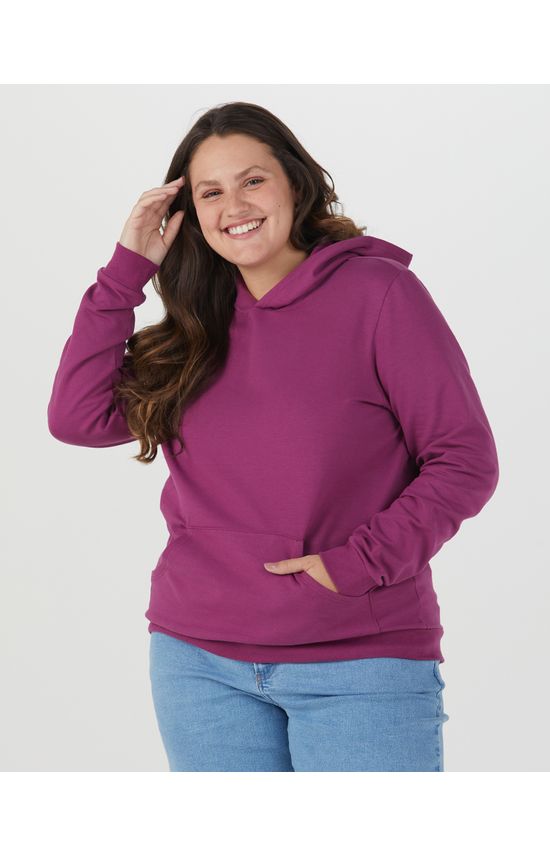 Blusão Básico Feminino Plus Size Bolso Canguru Em Moletom Stretch Flanelado