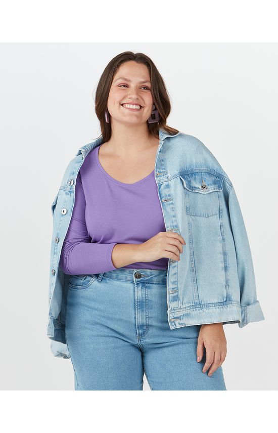 Blusa Básica Feminina Plus Size Decote Redondo Em Viscose Stretch