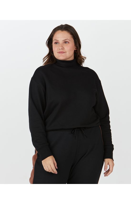 Blusão Feminino Plus Size Gola Alta Em Moletom Flanelado