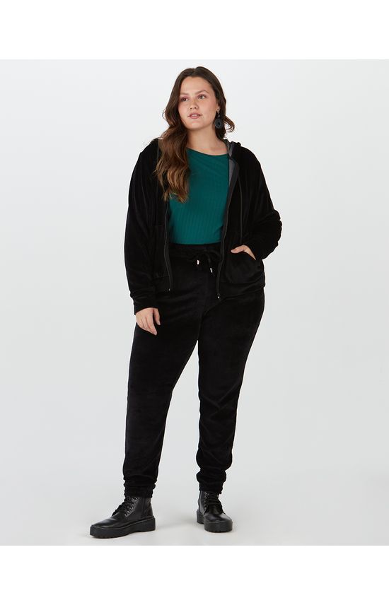 Calça Jogger Feminina Plus Size Em Plush Navalhado
