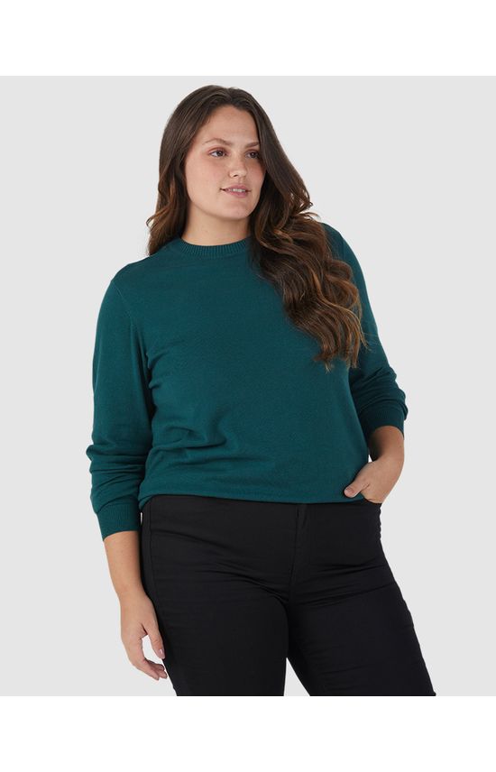 Suéter Básico Feminino Plus Size Gola Redonda Em Tricô