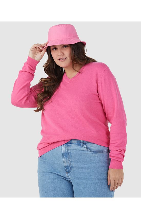 Suéter Básico Feminino Plus Size Gola V Em Tricô