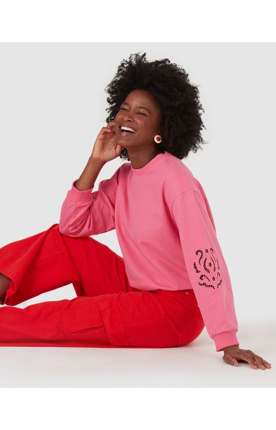 Blusão Feminino Manga Bordada Em Moletom Stretch Flanelado