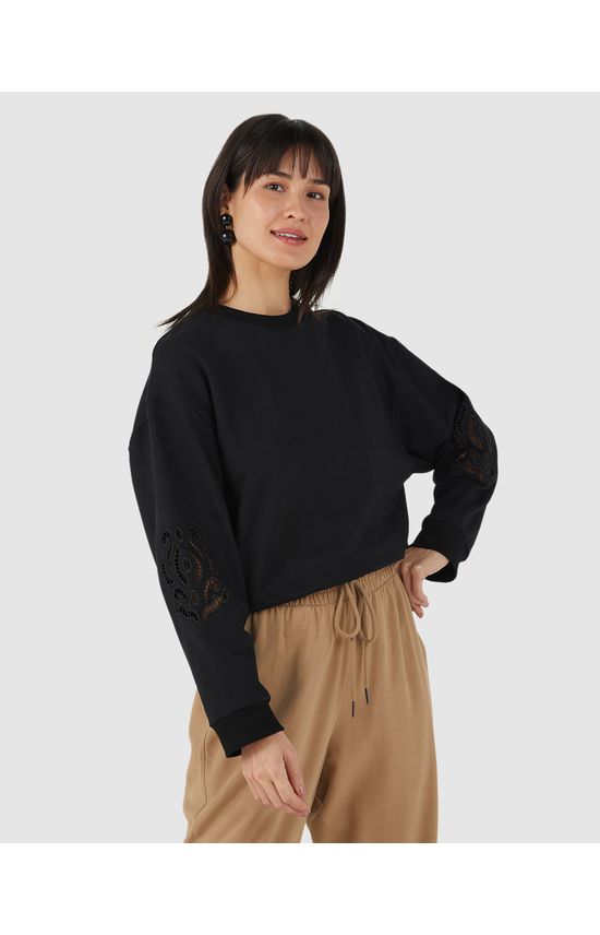 Blusão Feminino Manga Bordada Em Moletom Stretch Flanelado
