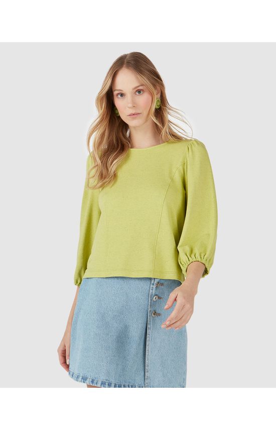Blusa Feminina Manga Bufante Em Moletom Stretch Viscolinho