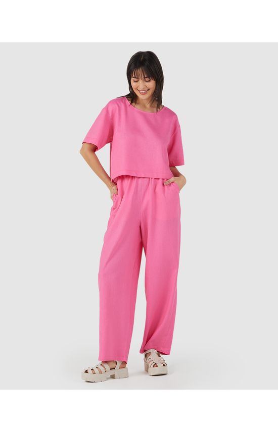 Calça Wide Leg Feminina Bolso Faca Em Viscolinho