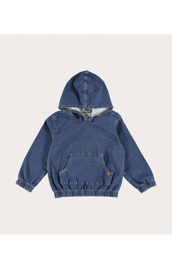 Blusão Infantil Unissex Bolso Canguru Em Jeans Malwee Kids