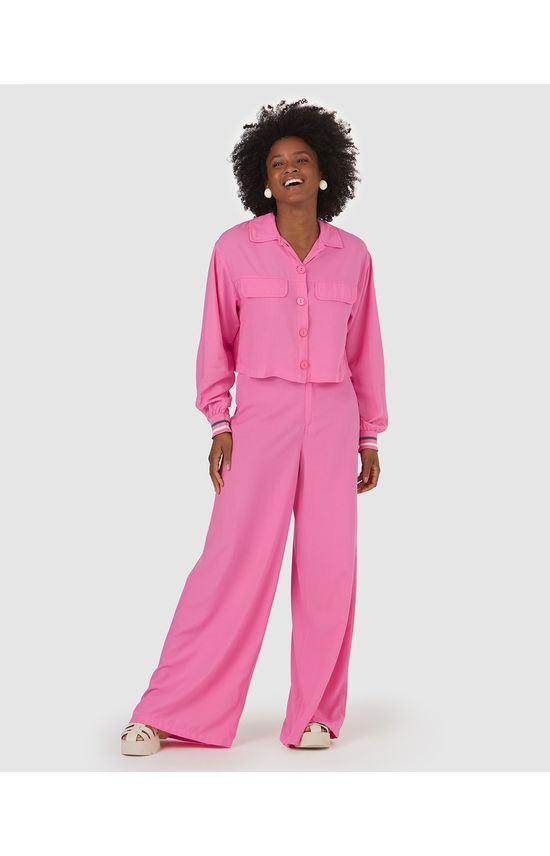 Calça Feminina Pantalona Cós Retilínea Em Viscose