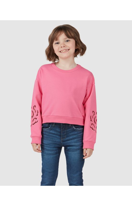 Blusão Infantil Menina Manga Bordada Em Moletom Stretch Malwee Kids