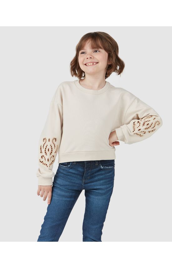 Blusão Infantil Menina Manga Bordada Em Moletom Stretch Malwee Kids