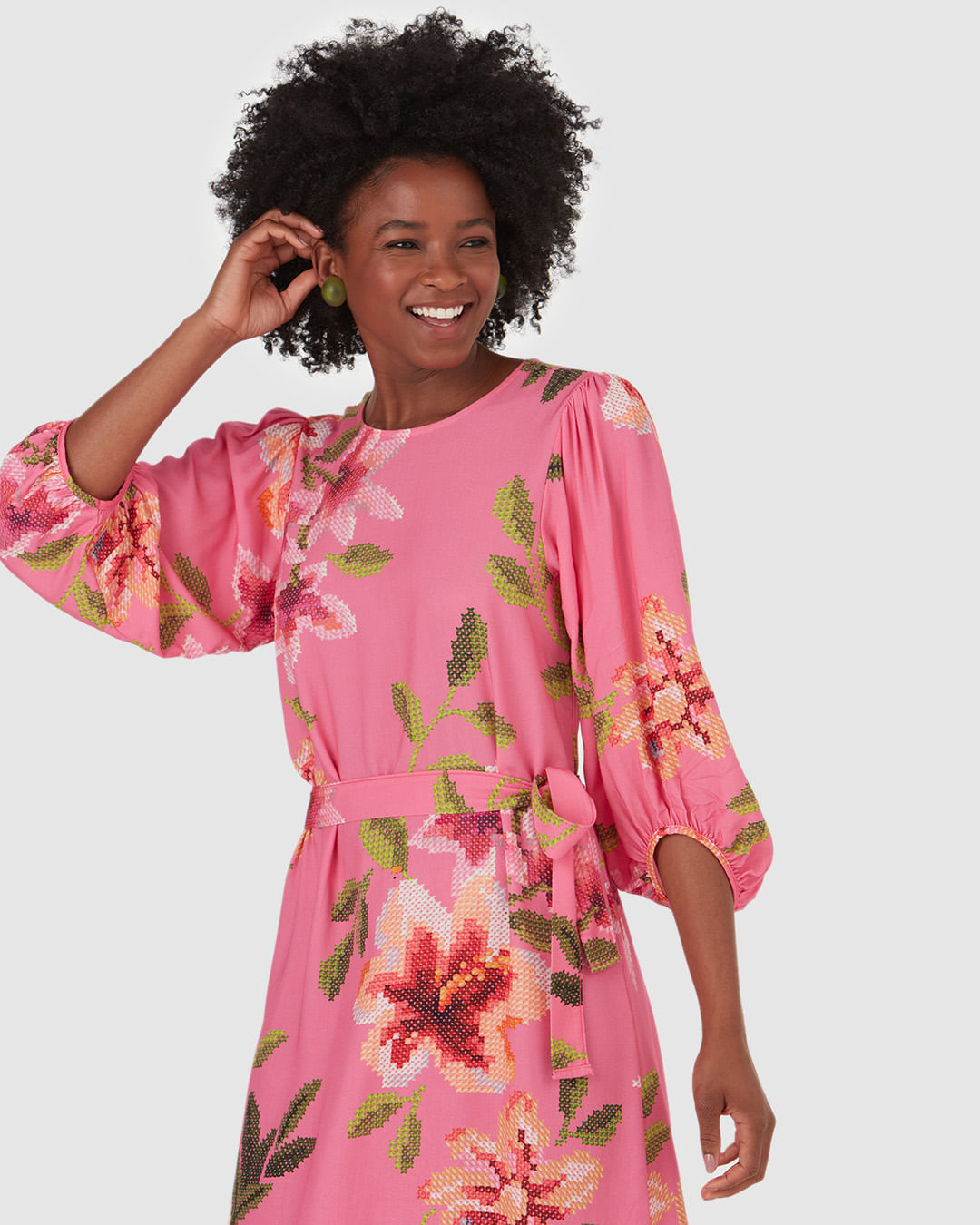 Vestido Longo Feminino Floral Com Faixa Em Viscose - Imagem 3