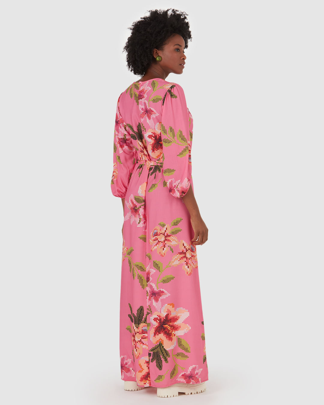 Vestido Longo Feminino Floral Com Faixa Em Viscose - Imagem 5