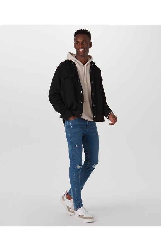 Calça Masculina Skinny Tape Cintura Média Em Flex Jeans