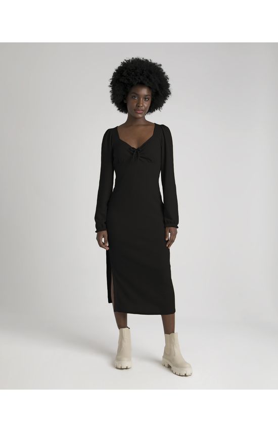 Vestido Midi Feminino Com Fenda Em Malha Texturizada - ENFIM