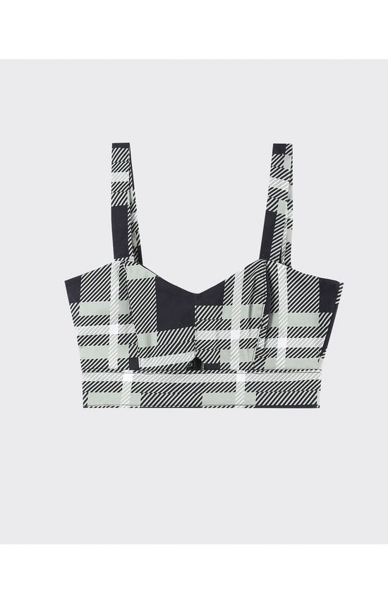 Regata Cropped Feminina Xadrez Em Tecido Acetinado Com Elastano - ENFIM
