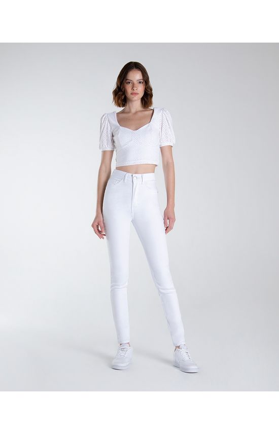 Calça Feminina Skinny Cintura Alta Em Sarja Com Elastano - ENFIM