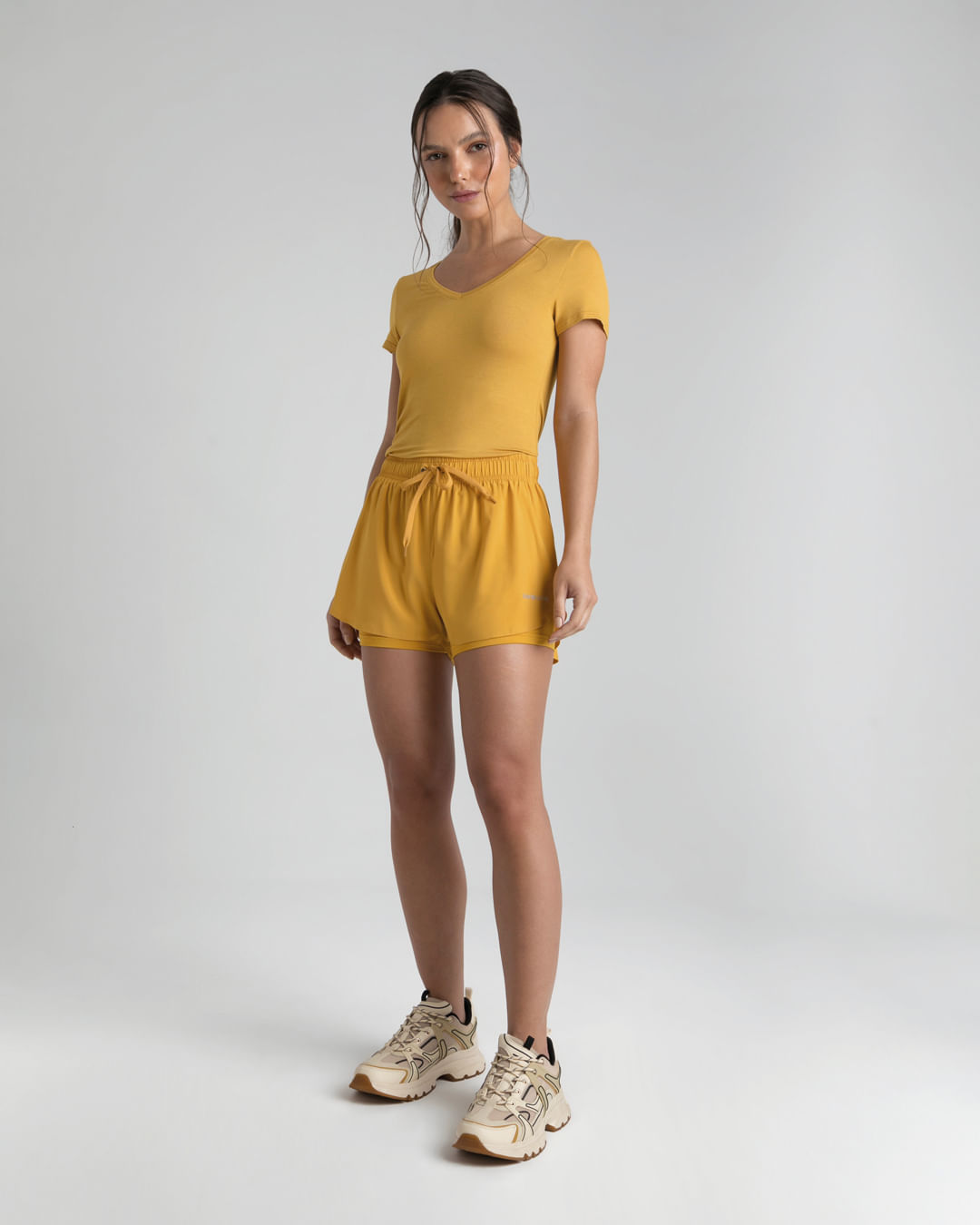 Shorts Duplo Feminino Cadarço Frontal Em Tafetá - ENFIM - Imagem 3