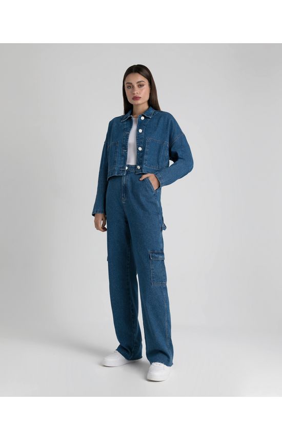 Jaqueta Cropped Feminina Bolso Embutido Em Jeans 100% Algodão - ENFIM
