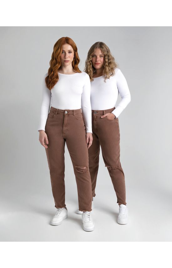 Calça Mom Feminina Cintura Alta Em Sarja - ENFIM