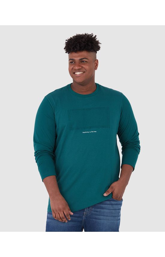Camiseta Masculina Manga Longa Positivity Is The Key Em Algodão