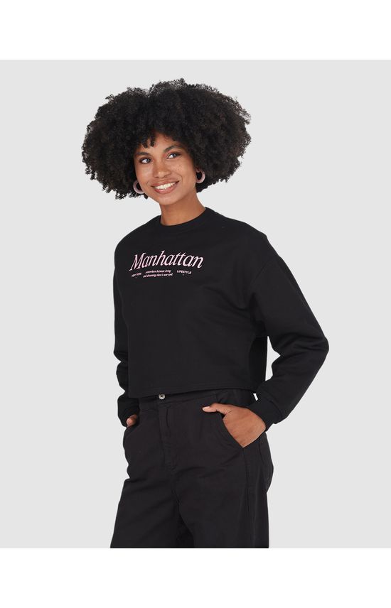 Blusão Cropped Feminino Manhattan Em Moletom Flanelado