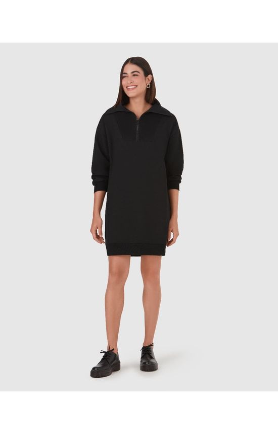 Vestido Feminino Decote Com Zíper Em Moletom Flanelado