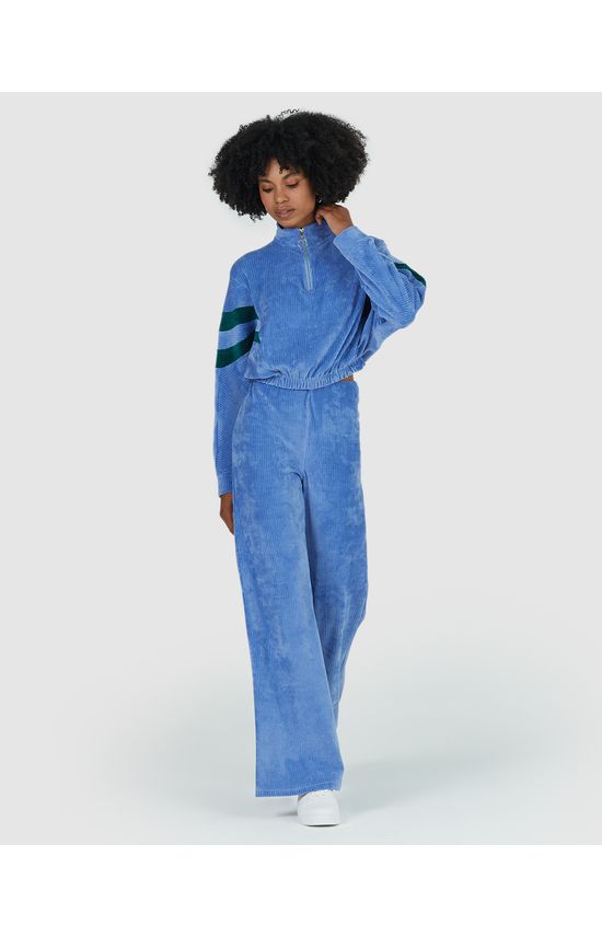 Calça Wide Leg Feminina Em Plush Canelado