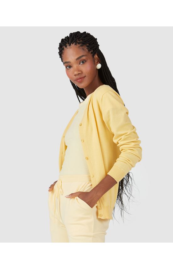 Cardigan Básico Feminino Decote V Em Tricô