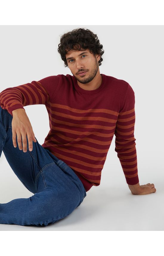 Suéter Masculino Listrado Em Tricô