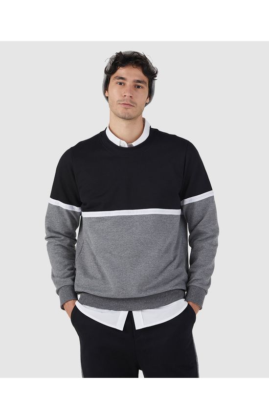 Blusão Masculino Bicolor Gola Redonda Em Moletom Flanelado