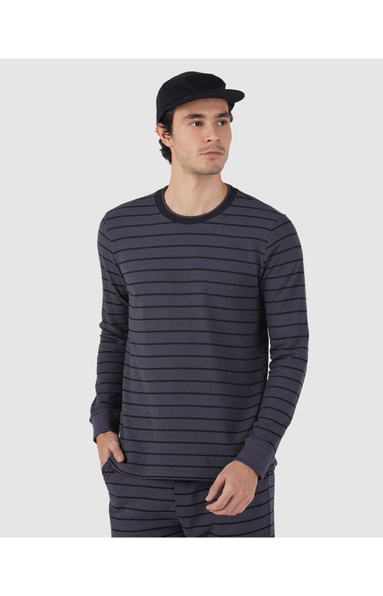 Camiseta Slim Masculina Manga Longa Listrada Em Algodão