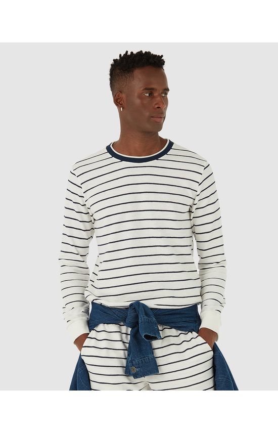 Camiseta Slim Masculina Manga Longa Listrada Em Algodão