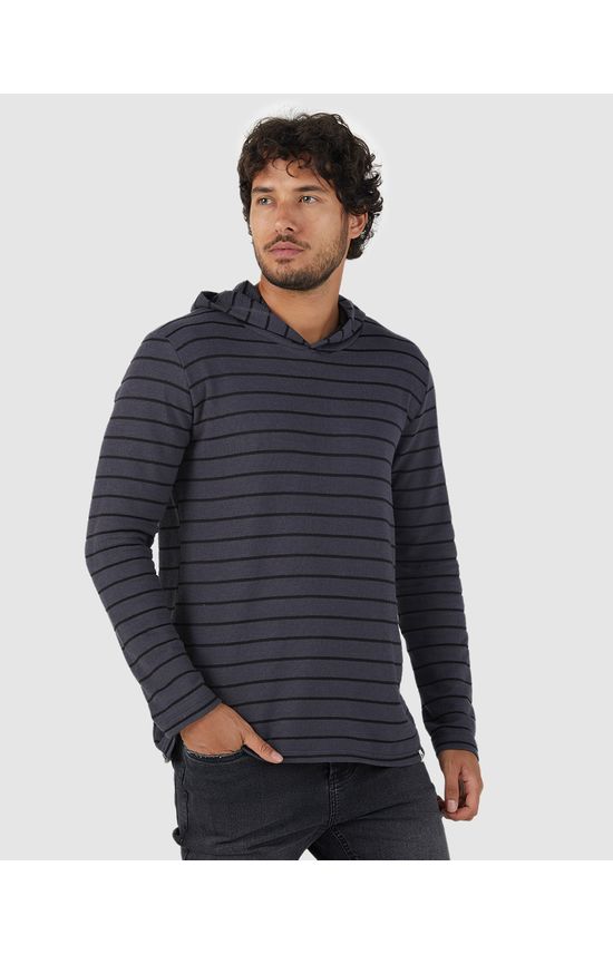 Camiseta Slim Masculina Listrada Com Capuz Em Algodão
