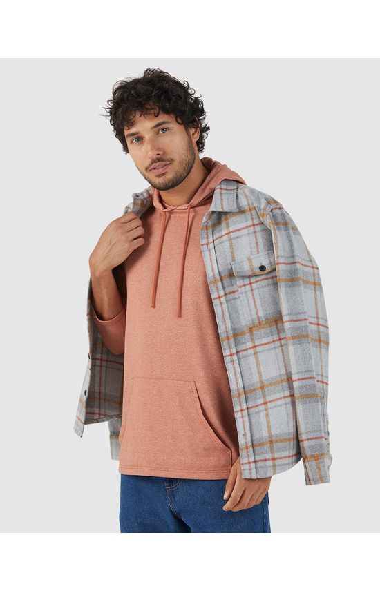Camiseta Masculina Manga Longa Com Capuz Em Malha Moulinê