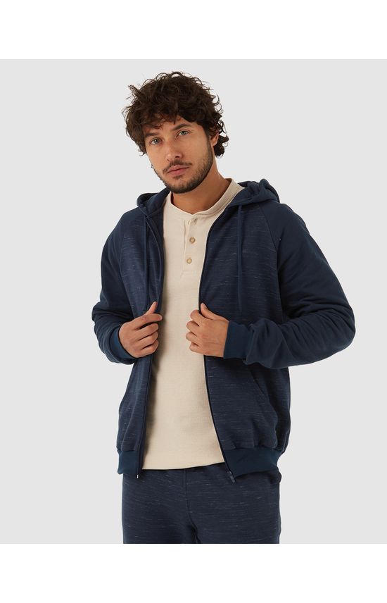 Jaqueta Masculina Manga Raglan Em Moletom Rajado