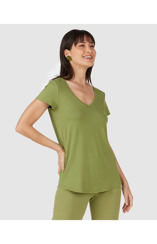 Blusa Básica Feminina Mullet Decote V Em Viscose Stretch