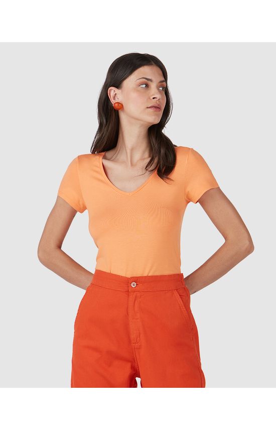 Blusa Básica Feminina Mullet Decote V Em Viscose Stretch