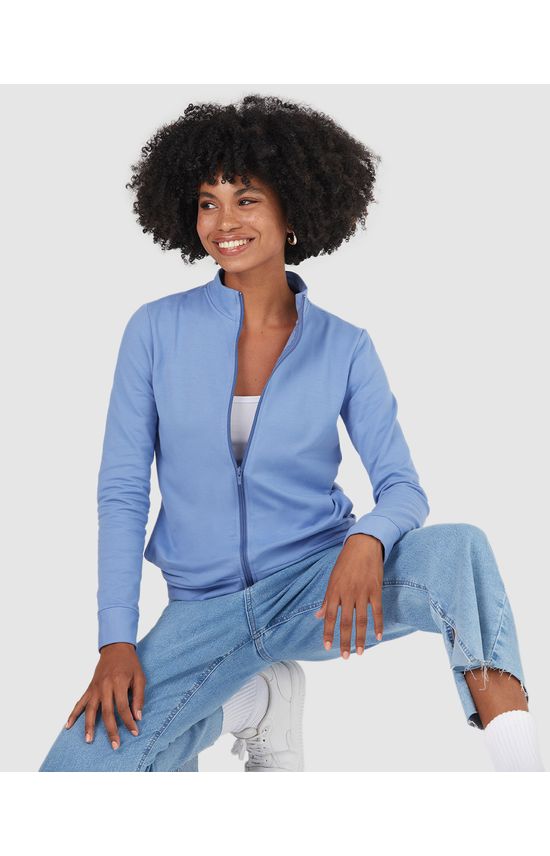 Jaqueta Básica Feminina Gola Alta Moletom Stretch Flanelado