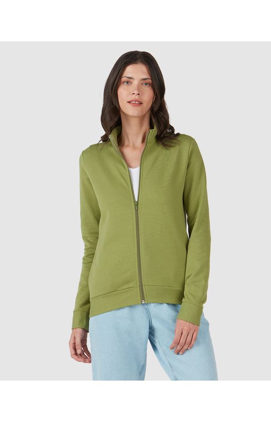 Jaqueta Básica Feminina Gola Alta Moletom Stretch Flanelado
