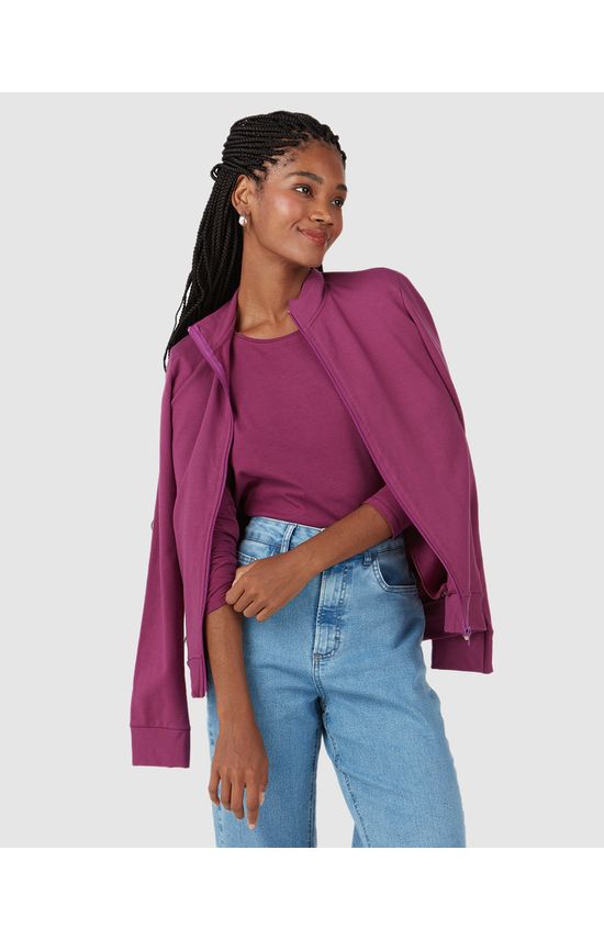 Blusa Básica Feminina Decote Redondo Manga Longa Em Algodão