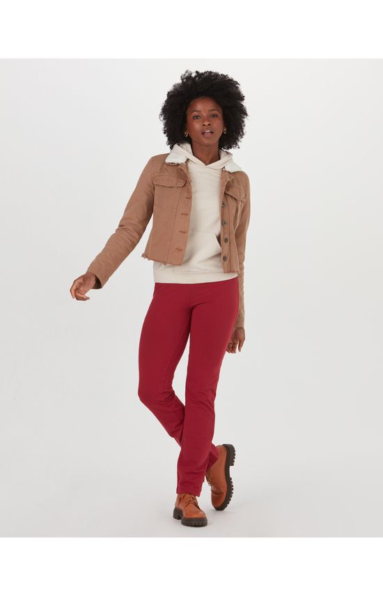 Calça Básica Feminina Cós Elástico Em Moletom Stretch Flanelado