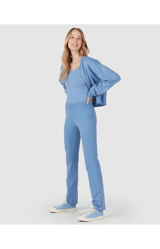 Calça Básica Feminina Cós Elástico Em Moletom Stretch Flanelado
