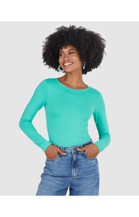 Blusa Básica Feminina Decote Redondo Em Algodão