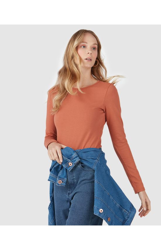 Blusa Básica Feminina Decote Redondo Em Algodão