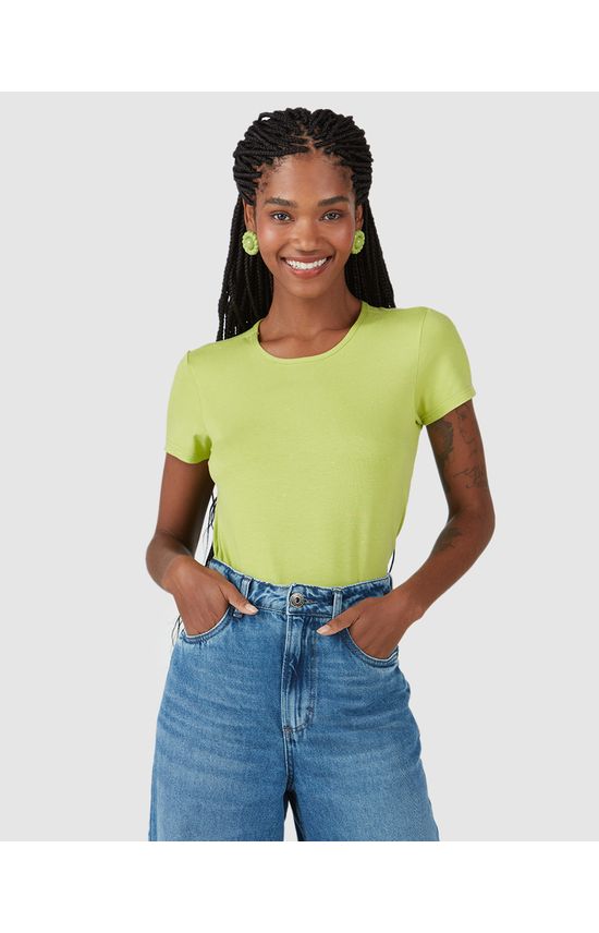 Blusa Básica Feminina Decote Redondo Em Viscose Botonê